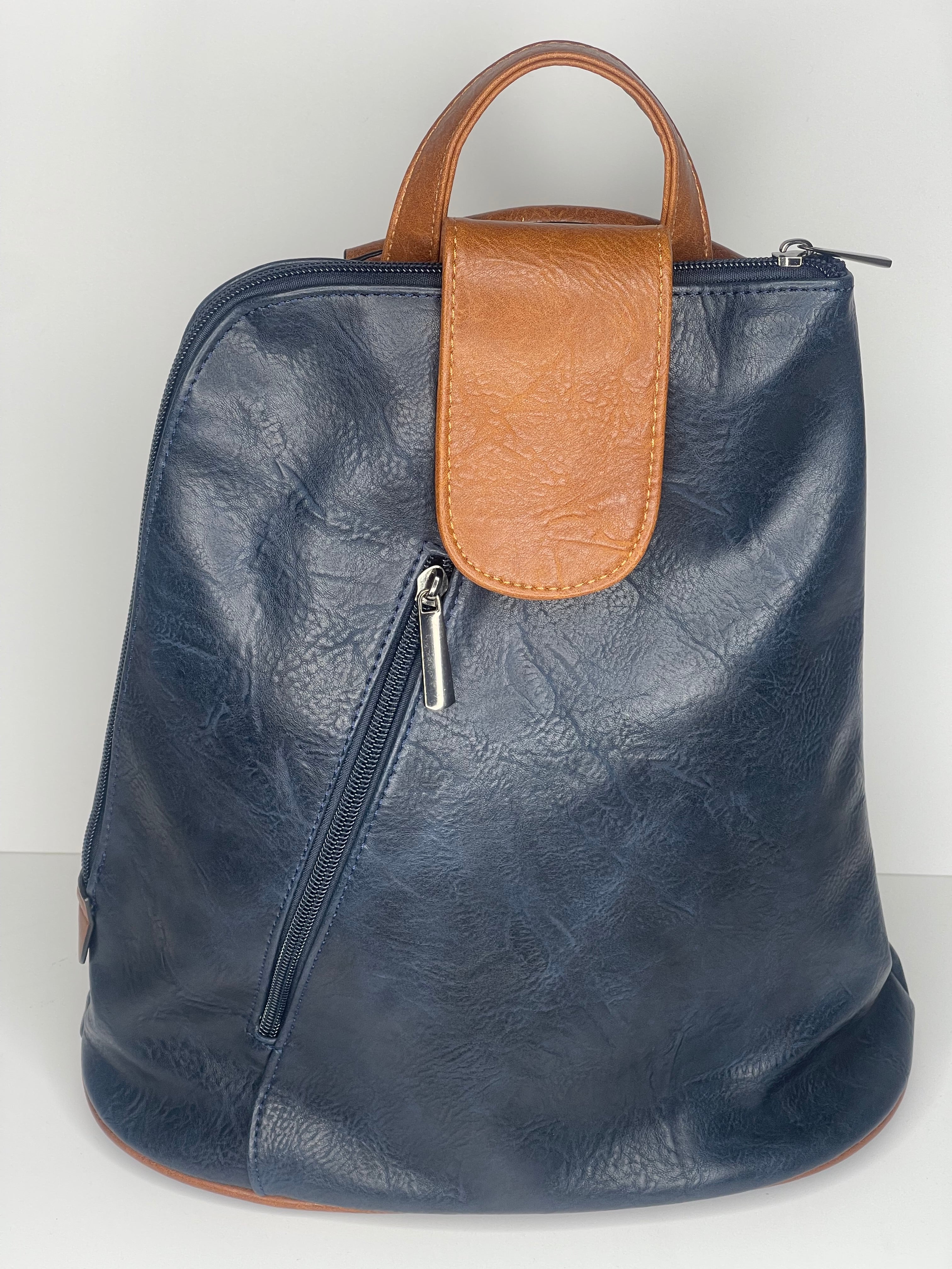 Navy backpack / cross body bag - made from recycled water bottles - looks just like leather!