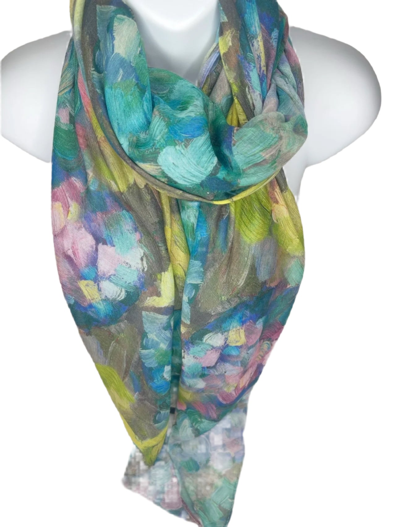 Lime, aqua, mustard and pink abstract printed scarf