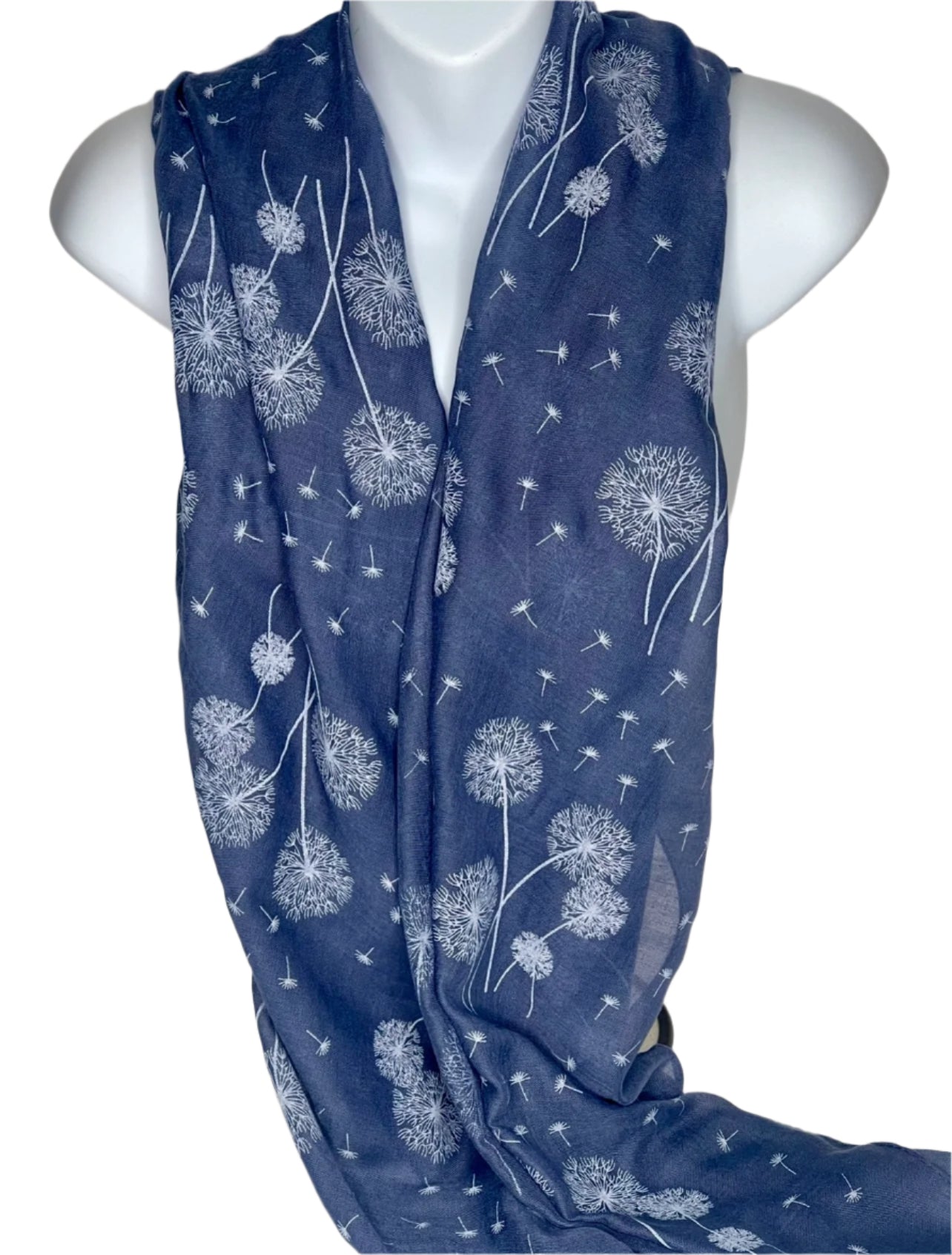 Denim blue scattered dandelion printed scarf