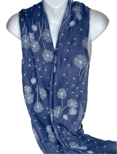 Denim blue scattered dandelion printed scarf