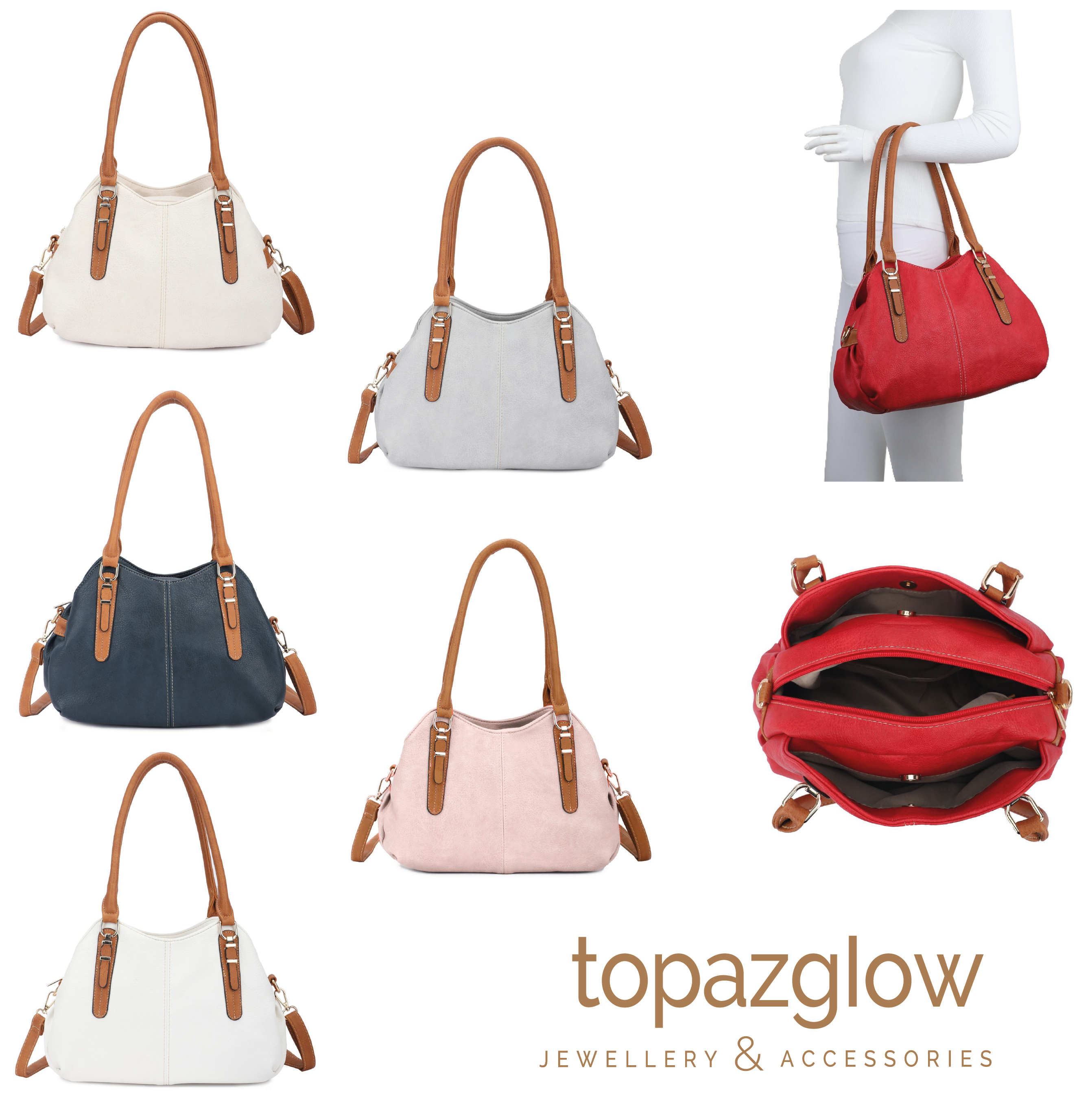 Tan handle handbag - wear on your shoulder or crossbody with strap - made from recycled materials