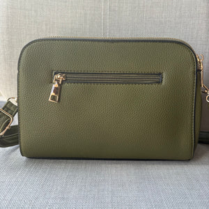 Two ring drop, three pocket crossbody bag - with matching shoulder strap - made from recycled materials
