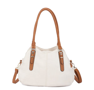 Tan handle handbag - wear on your shoulder or crossbody with strap - made from recycled materials