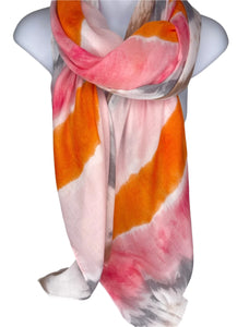 Orange, pink, grey and white paint splash printed scarf
