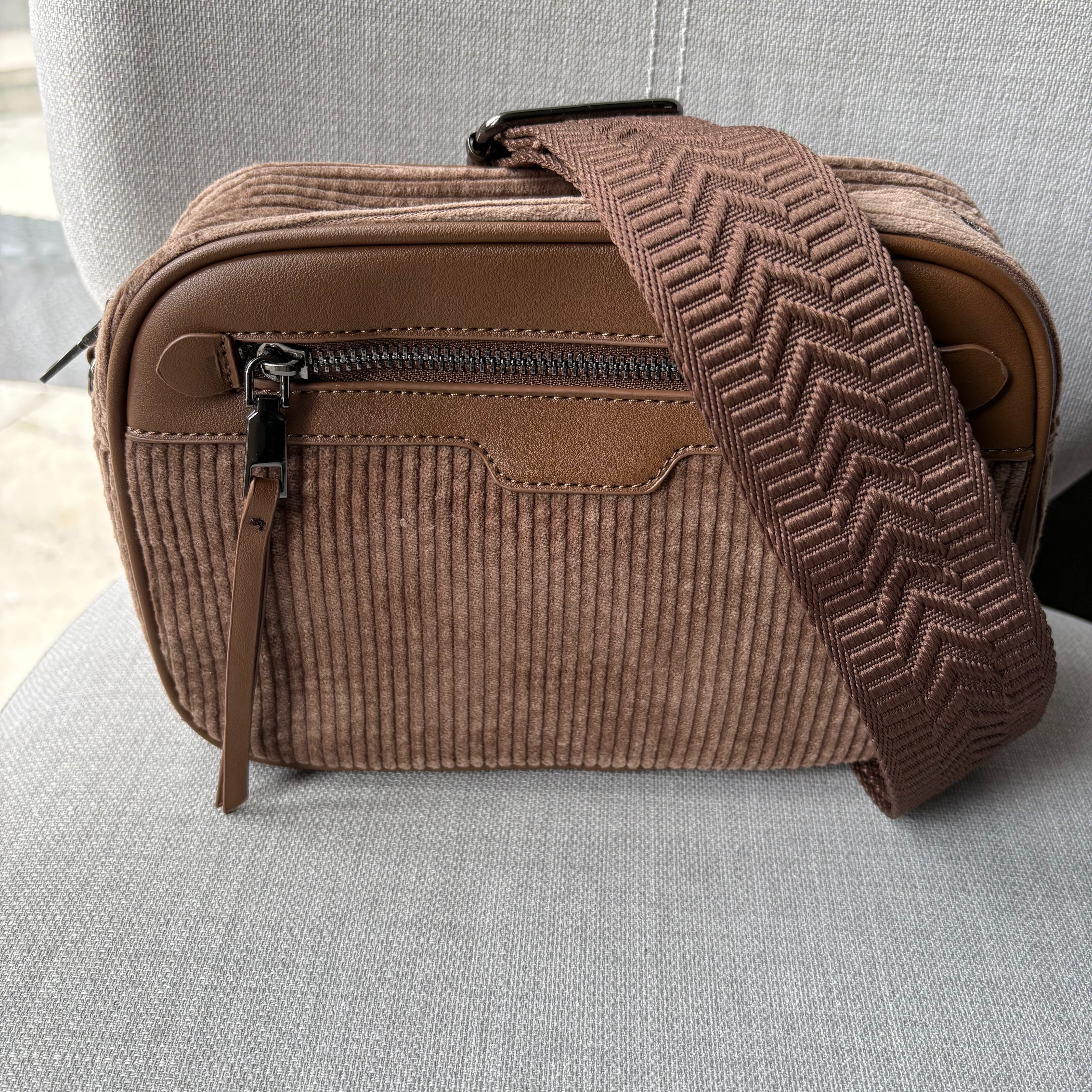 Soft corduroy crossbody camera bag - complete with fully adjustable matching shoulder strap