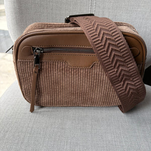 Soft corduroy crossbody camera bag - complete with fully adjustable matching shoulder strap
