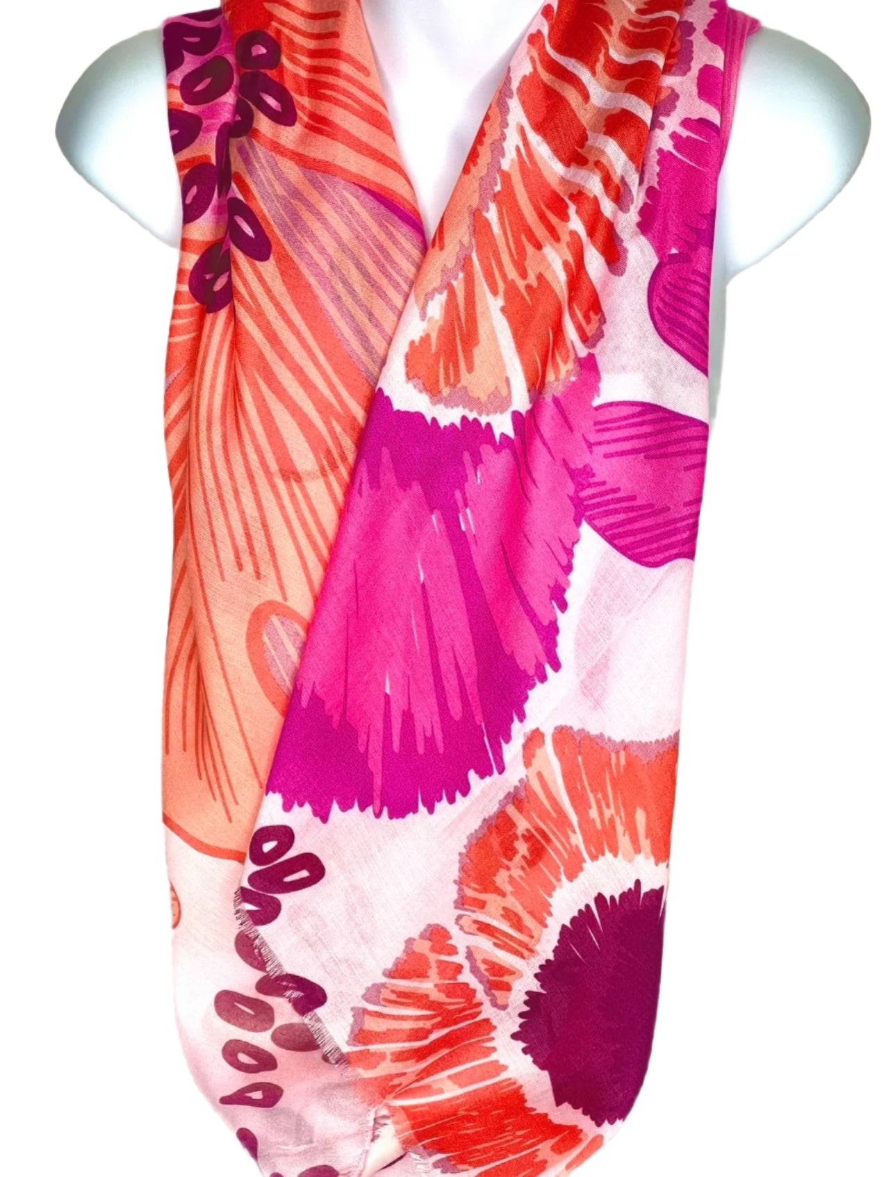 Pink and orange floral printed scarf