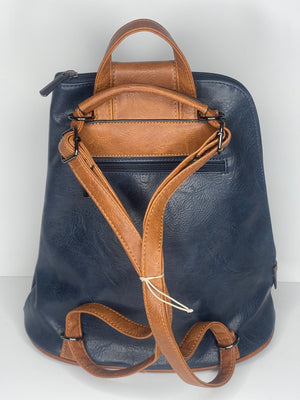 Navy backpack / cross body bag - made from recycled water bottles - looks just like leather!