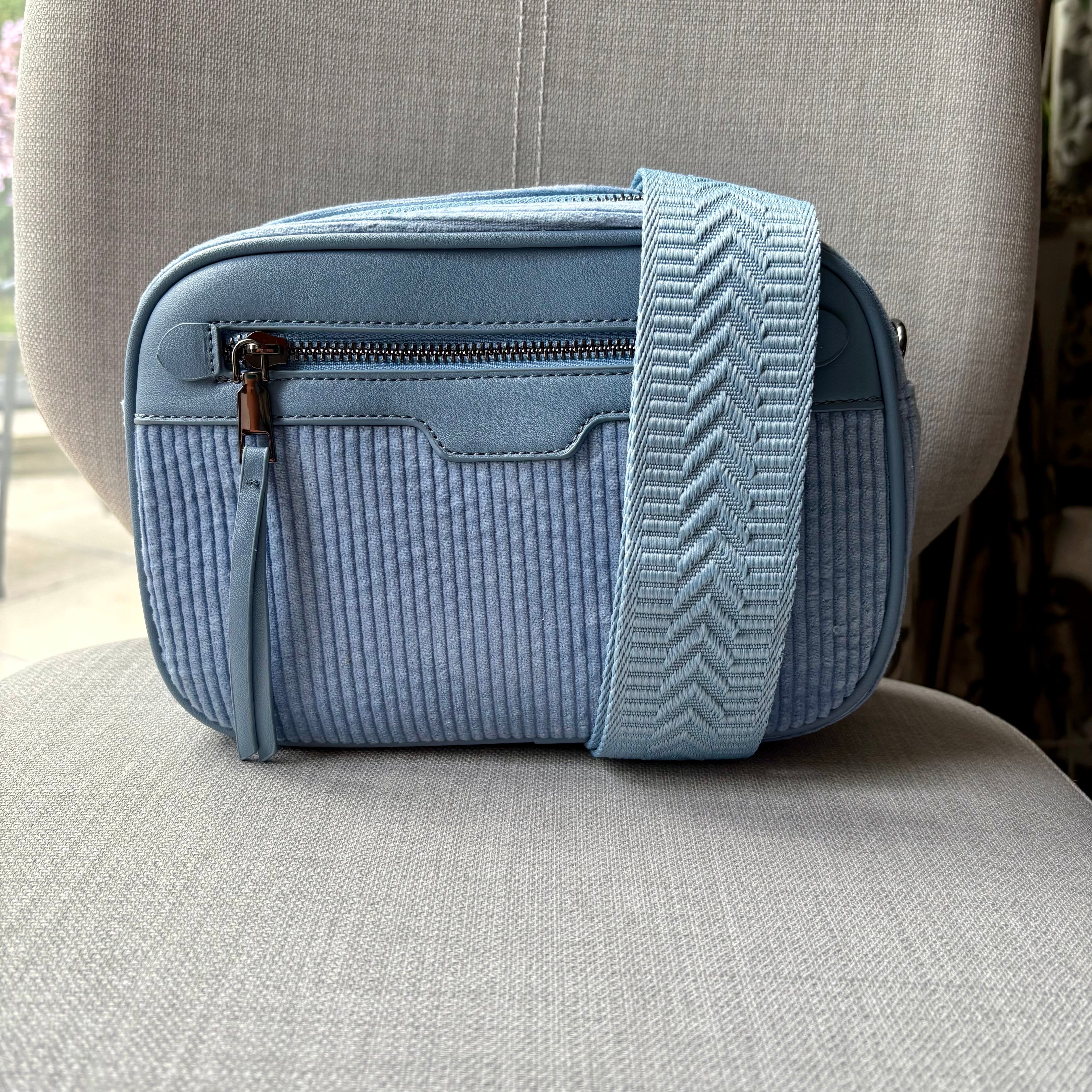 Soft corduroy crossbody camera bag - complete with fully adjustable matching shoulder strap