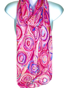 Pink, blue and white printed scarf