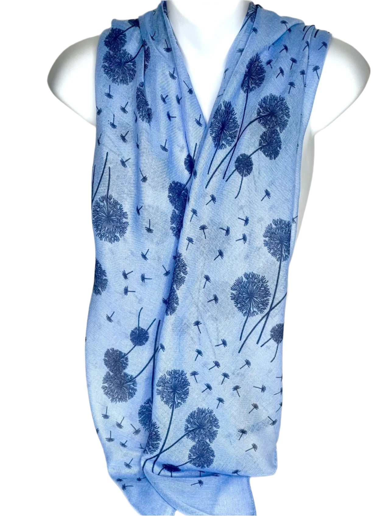Navy and blue scattered dandelion printed scarf