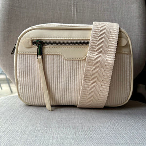 Soft corduroy crossbody camera bag - complete with fully adjustable matching shoulder strap