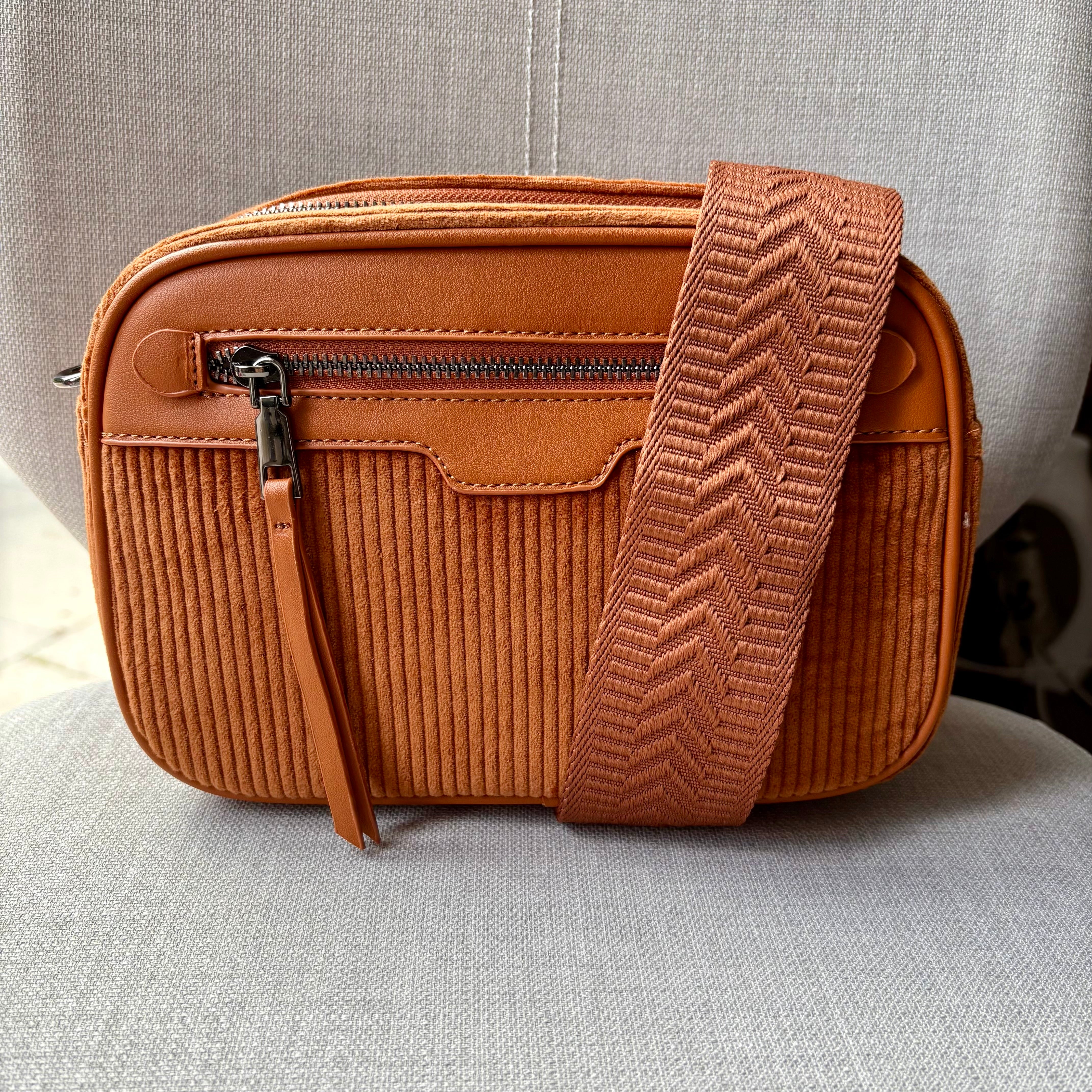 Soft corduroy crossbody camera bag - complete with fully adjustable matching shoulder strap