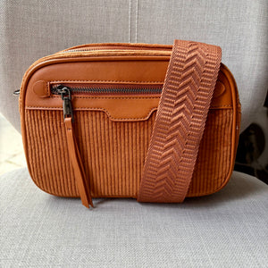 Soft corduroy crossbody camera bag - complete with fully adjustable matching shoulder strap