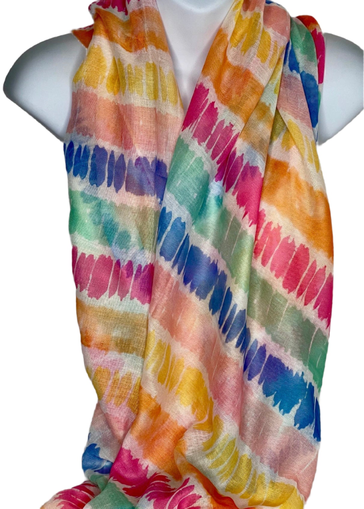 Pink, green, blue, yellow and red rainbow printed scarf