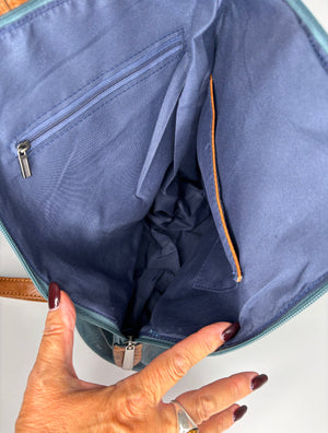 Navy backpack / cross body bag - made from recycled water bottles - looks just like leather!