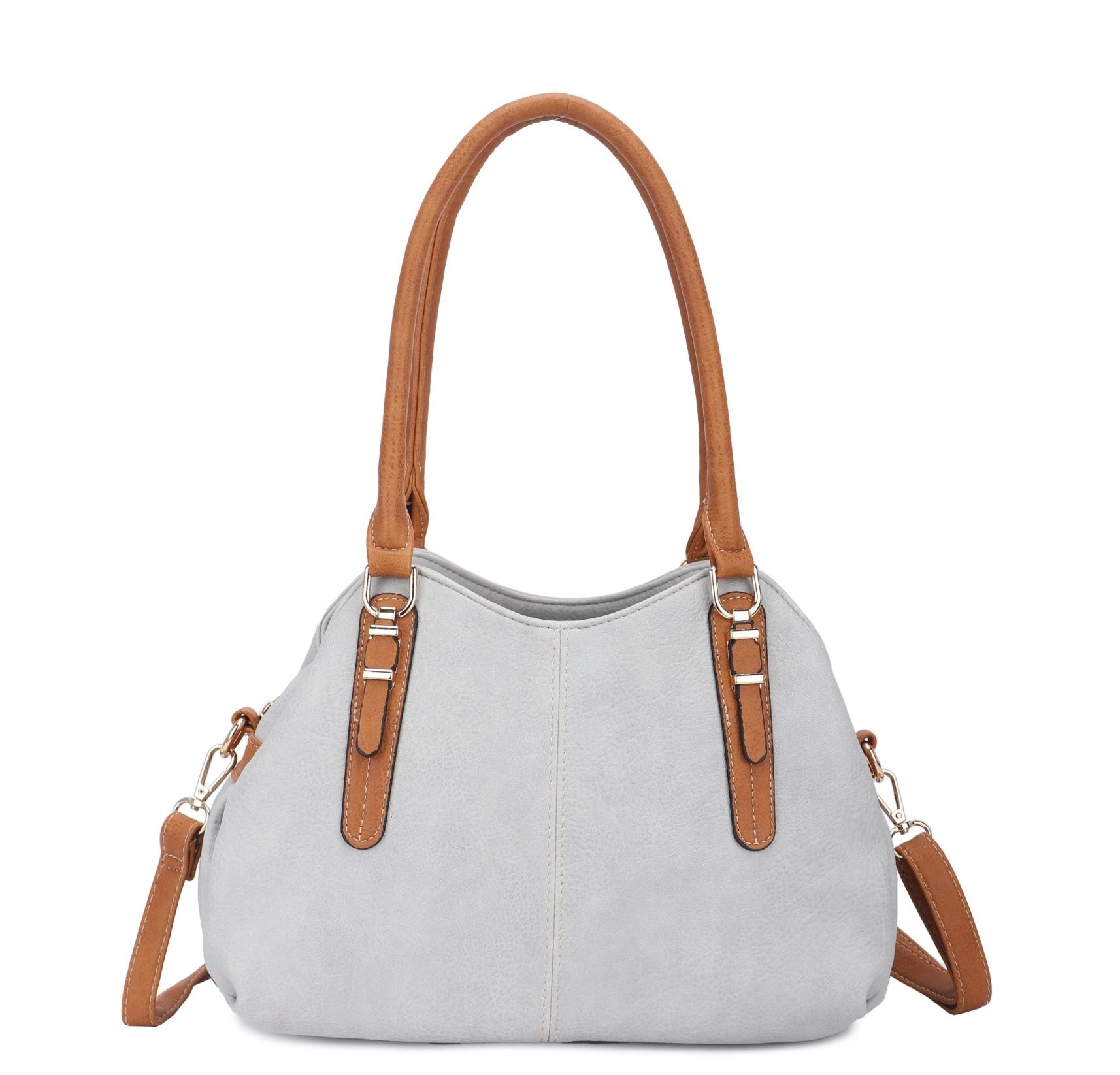 Tan handle handbag - wear on your shoulder or crossbody with strap - made from recycled materials