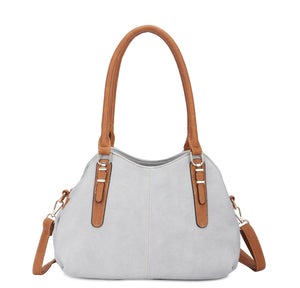 Tan handle handbag - wear on your shoulder or crossbody with strap - made from recycled materials