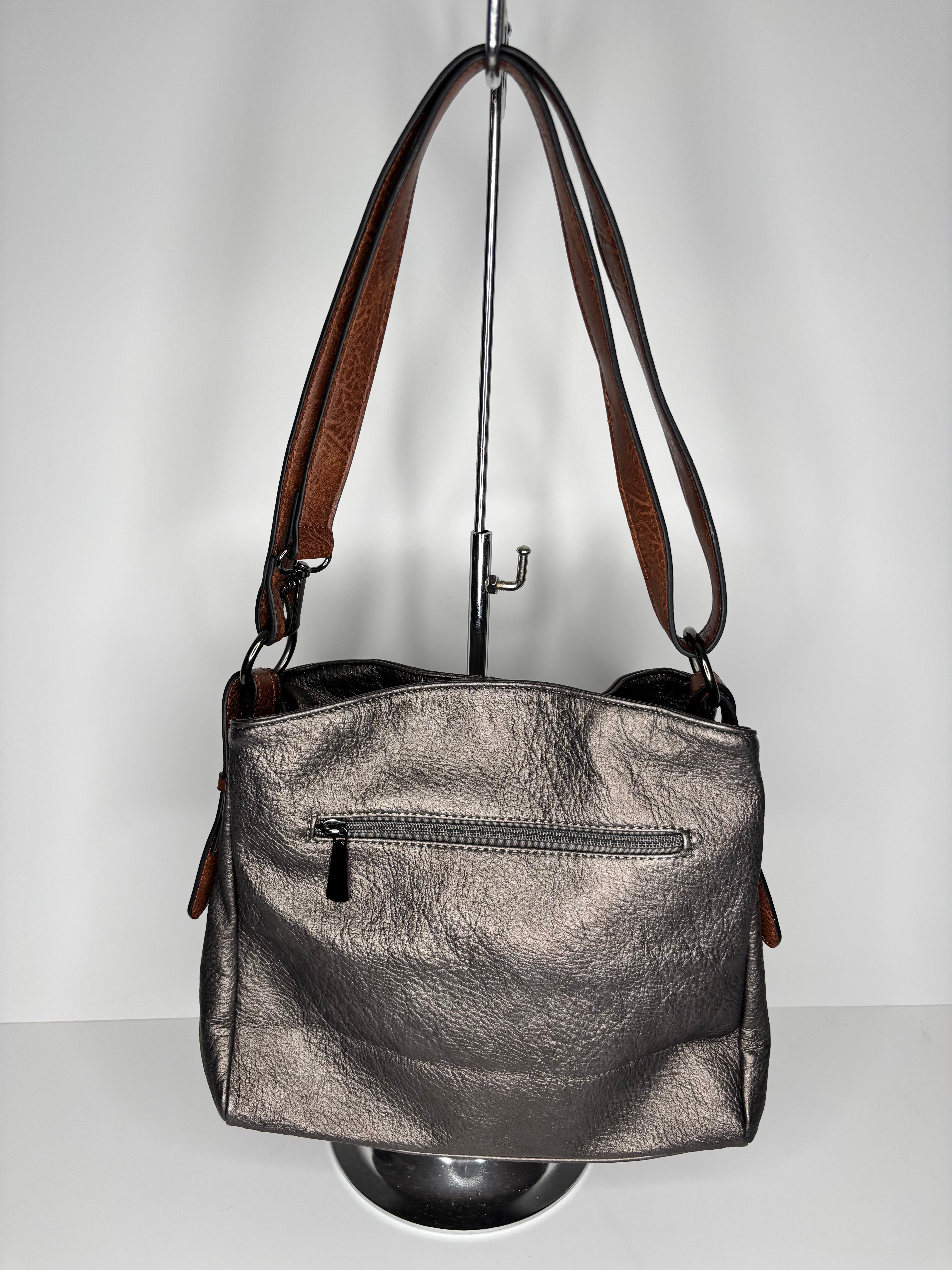 Shiny gunmetal hand/shoulder bag - made from recycled water bottles - just like leather!