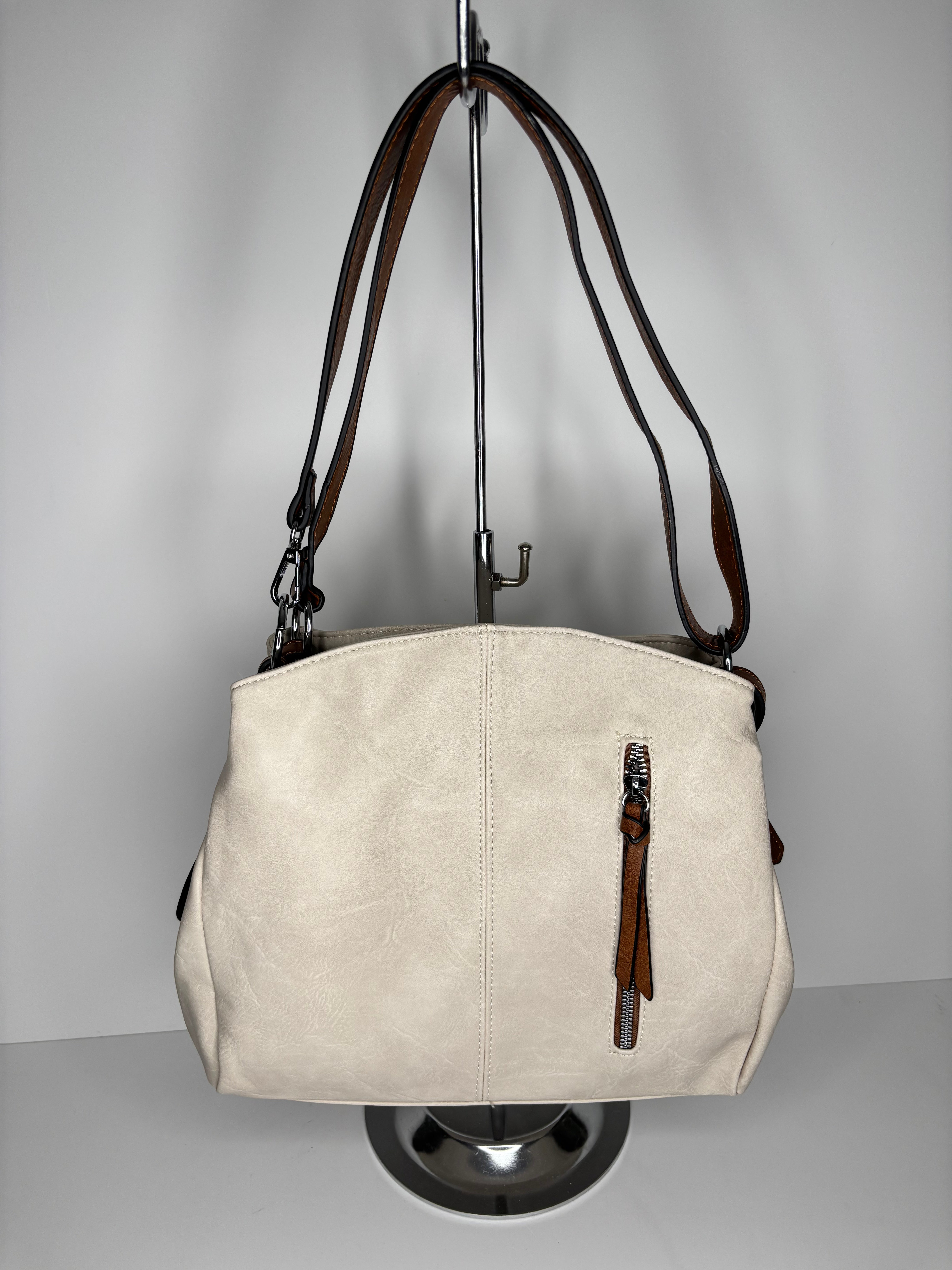 Cream hand/shoulder bag - made from recycled water bottles - just like leather!