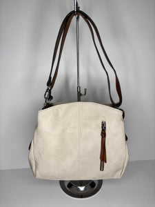 Cream hand/shoulder bag - made from recycled water bottles - just like leather!