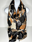 Tan, brown, grey and black block printed scarf