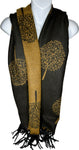 Super soft, cashmere blend, reversible tree of life print scarf in black and tan