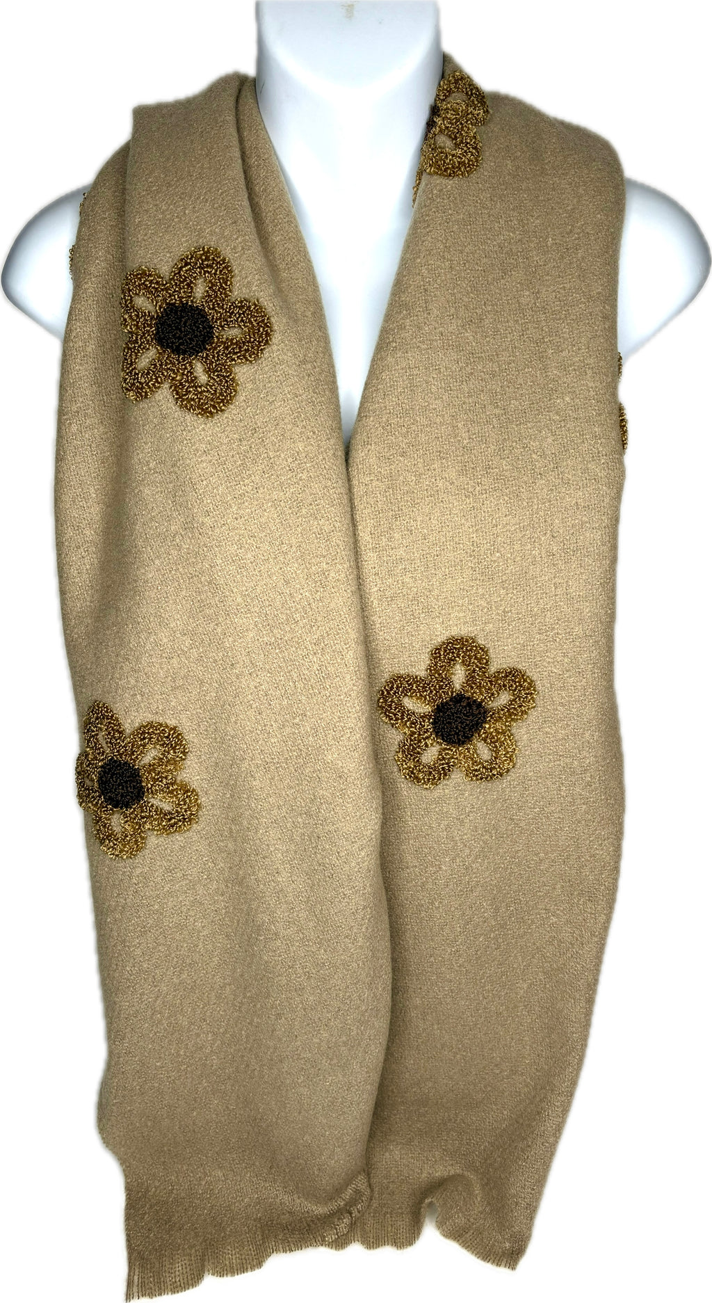 Super soft, embossed flower scarf in coffee