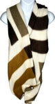 Super soft, wool-mix, chocolate brown, tan and cream block print scarf