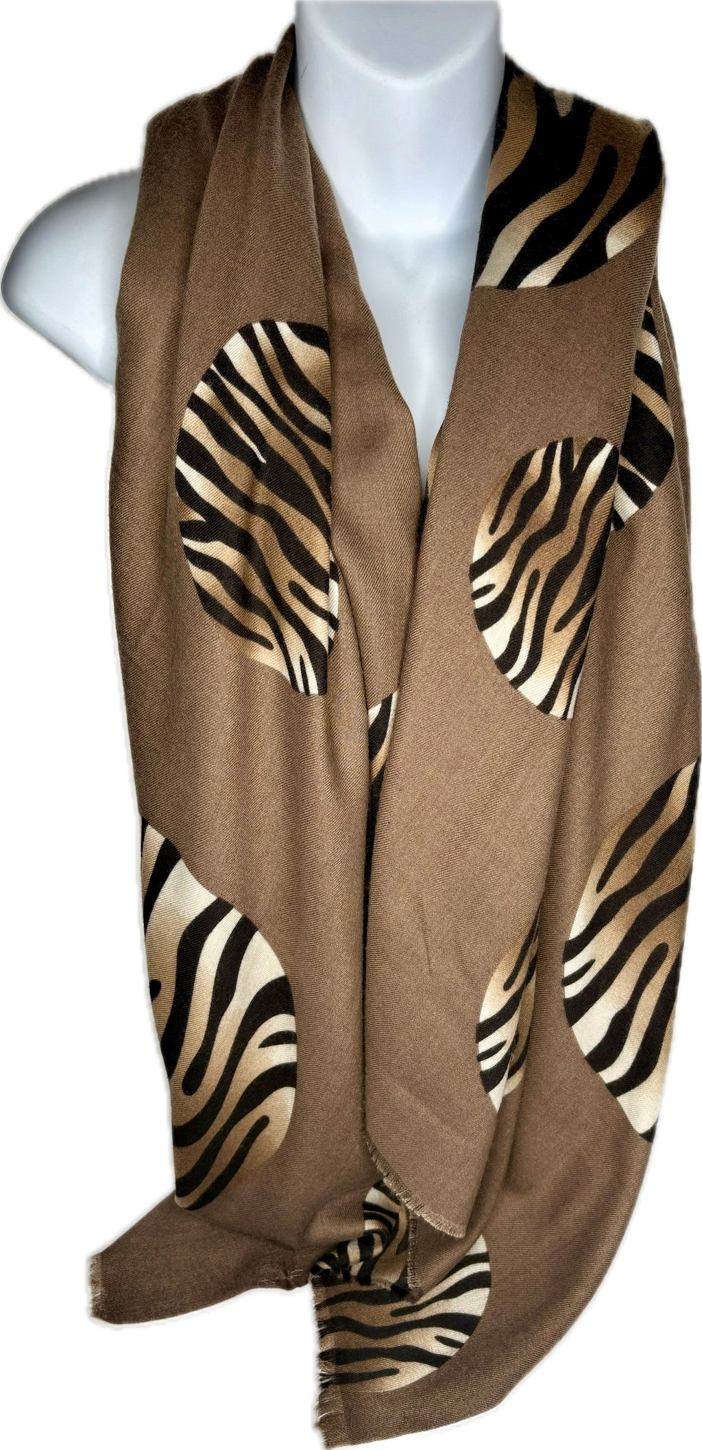 Super soft, coffee and black zebra print scarf