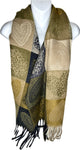 Super soft, wool blend, checkered animal print / heart print scarf in shades of green and navy