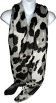 Super soft, wool-mix, grey and black leopard print scarf