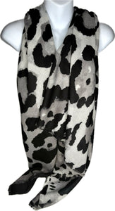 Super soft, wool-mix, grey and black leopard print scarf