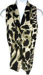 Super soft, wool-mix, green and black leopard print scarf