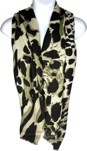 Super soft, wool-mix, green and black leopard print scarf