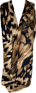 Super soft, wool-mix, camel, cream, brown and black animal print scarf