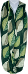 Super soft, wool-mix, green, grey and white leaf printed scarf