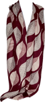 Super soft, wool-mix, red wine, grey and white leaf printed scarf