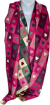 Super soft, wool blend, reversible, pink, cream and green checkered heart print scarf