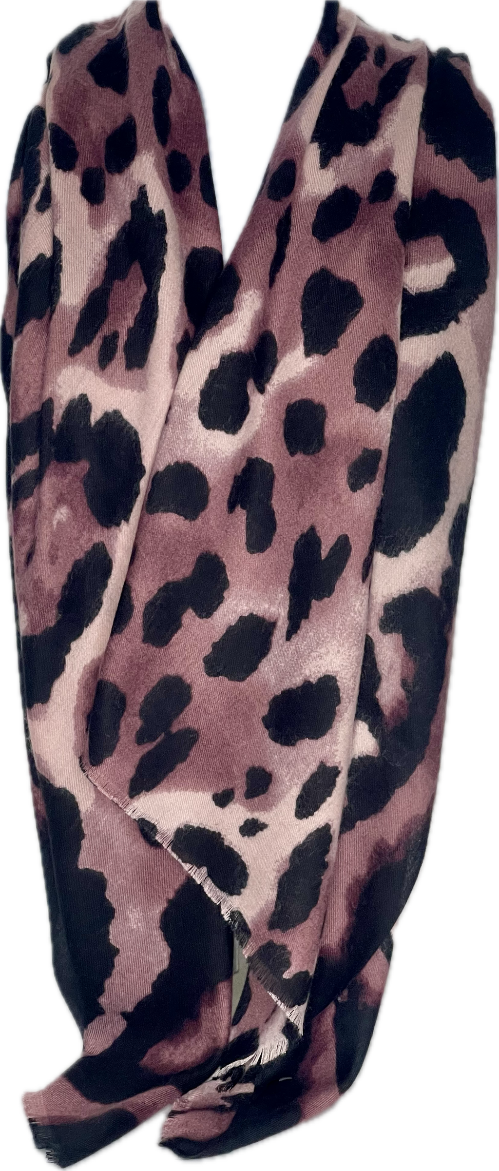 Super soft, wool-mix, burgundy and black leopard print scarf