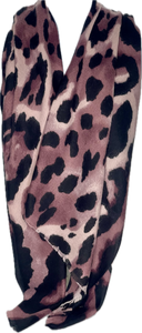 Super soft, wool-mix, burgundy and black leopard print scarf
