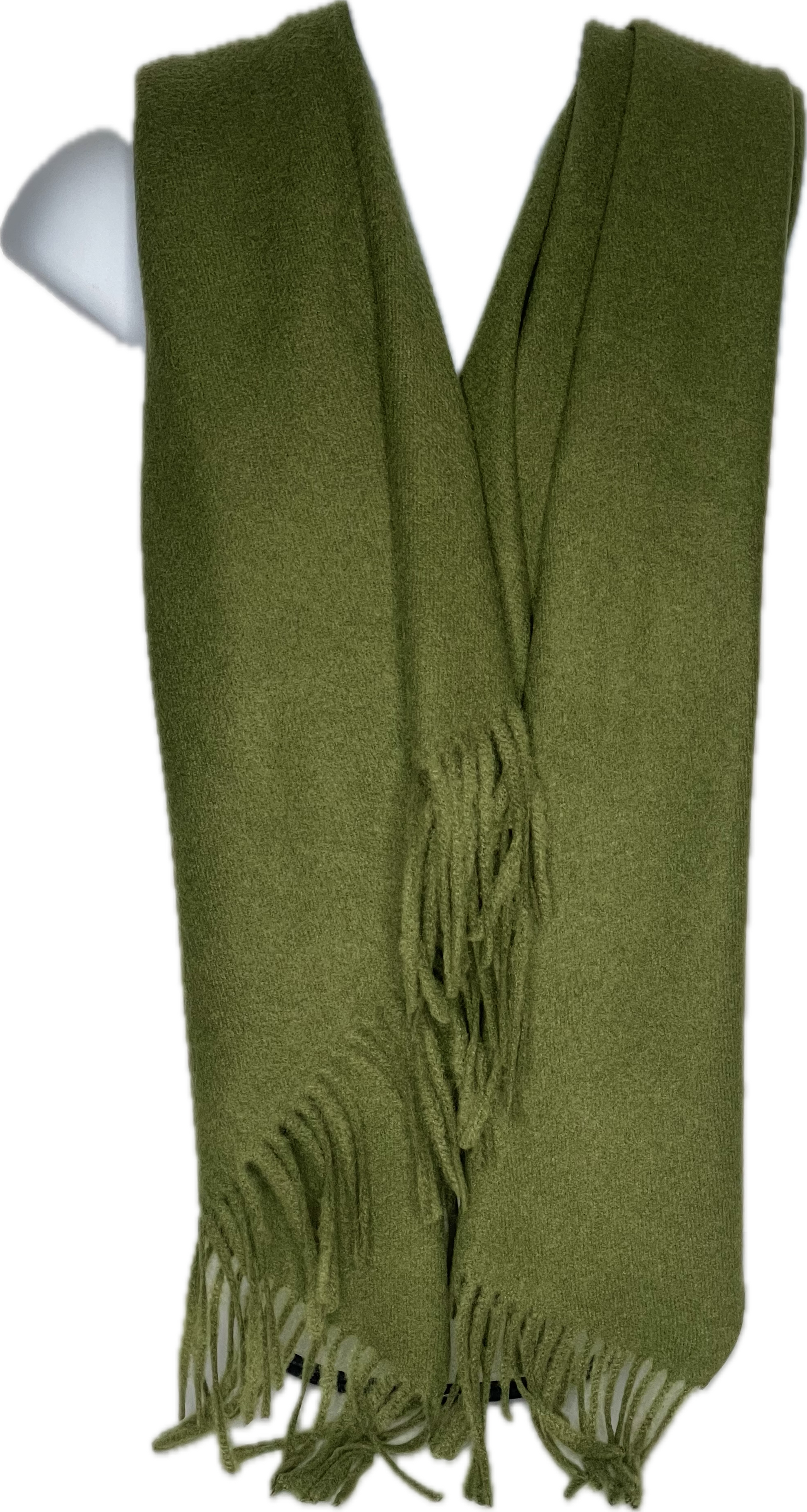 Super soft, cashmere blend, plain tassel scarf in army green