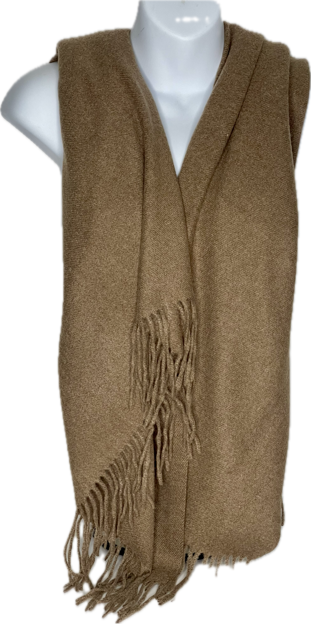 Super soft, cashmere blend, plain tassel scarf in coffee