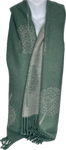 Super soft, cashmere blend, reversible tree of life print scarf in sage green and grey