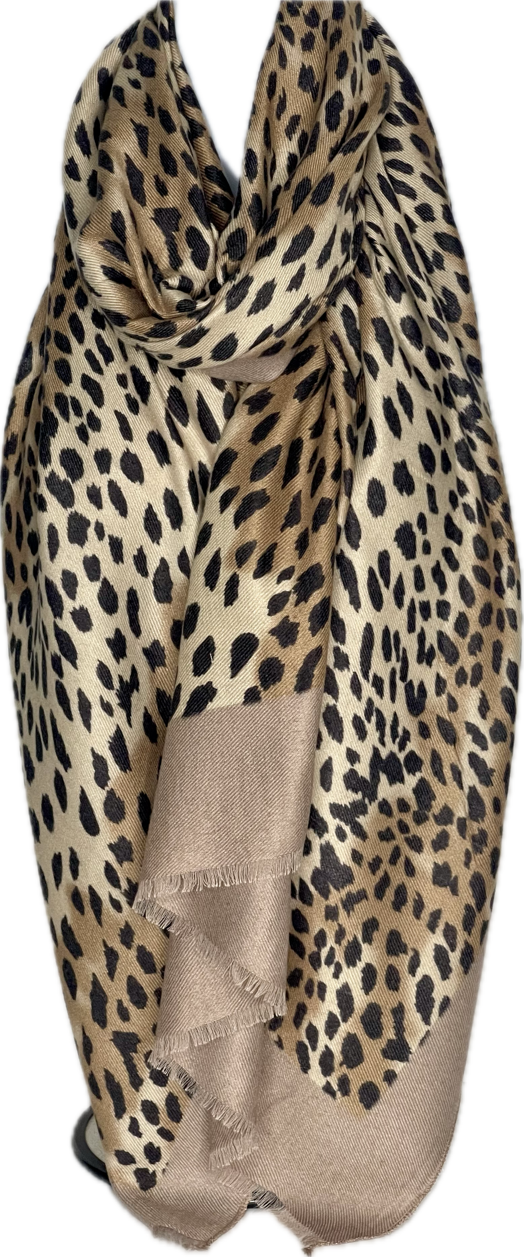 Winter weight leopard print scarf in shades of ecru and beige