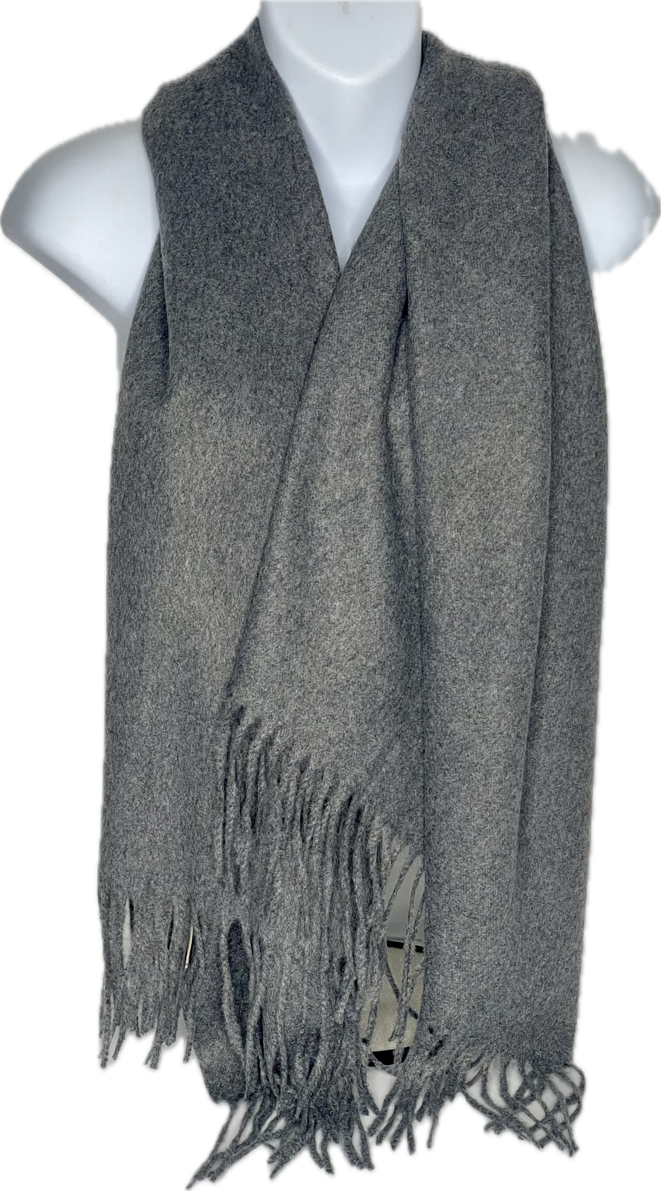 Super soft, cashmere blend, plain tassel scarf in grey