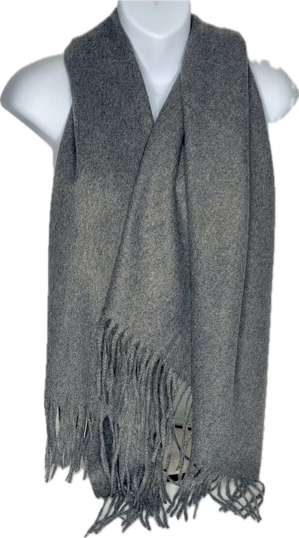 Super soft, cashmere blend, plain tassel scarf in grey