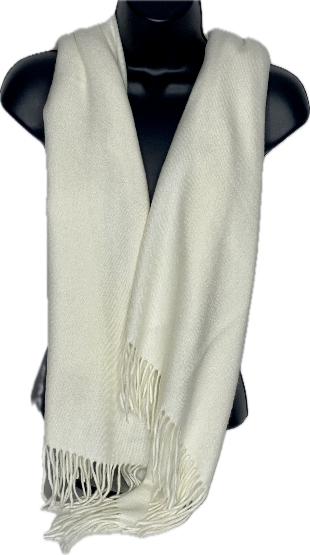 Super soft, cashmere blend, plain tassel scarf in winter white