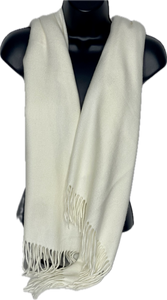 Super soft, cashmere blend, plain tassel scarf in winter white