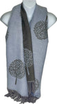 Super soft, cashmere blend, reversible tree of life print scarf in pale blue and grey